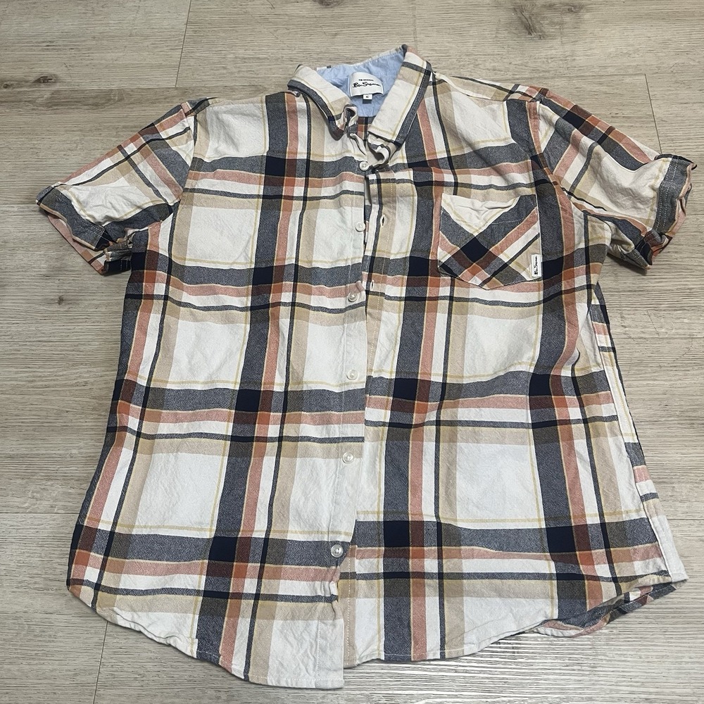 Ben Sherman Men's Sz XL Button Up Shirt White Blue Orange Beige Rancid GBH Oi!